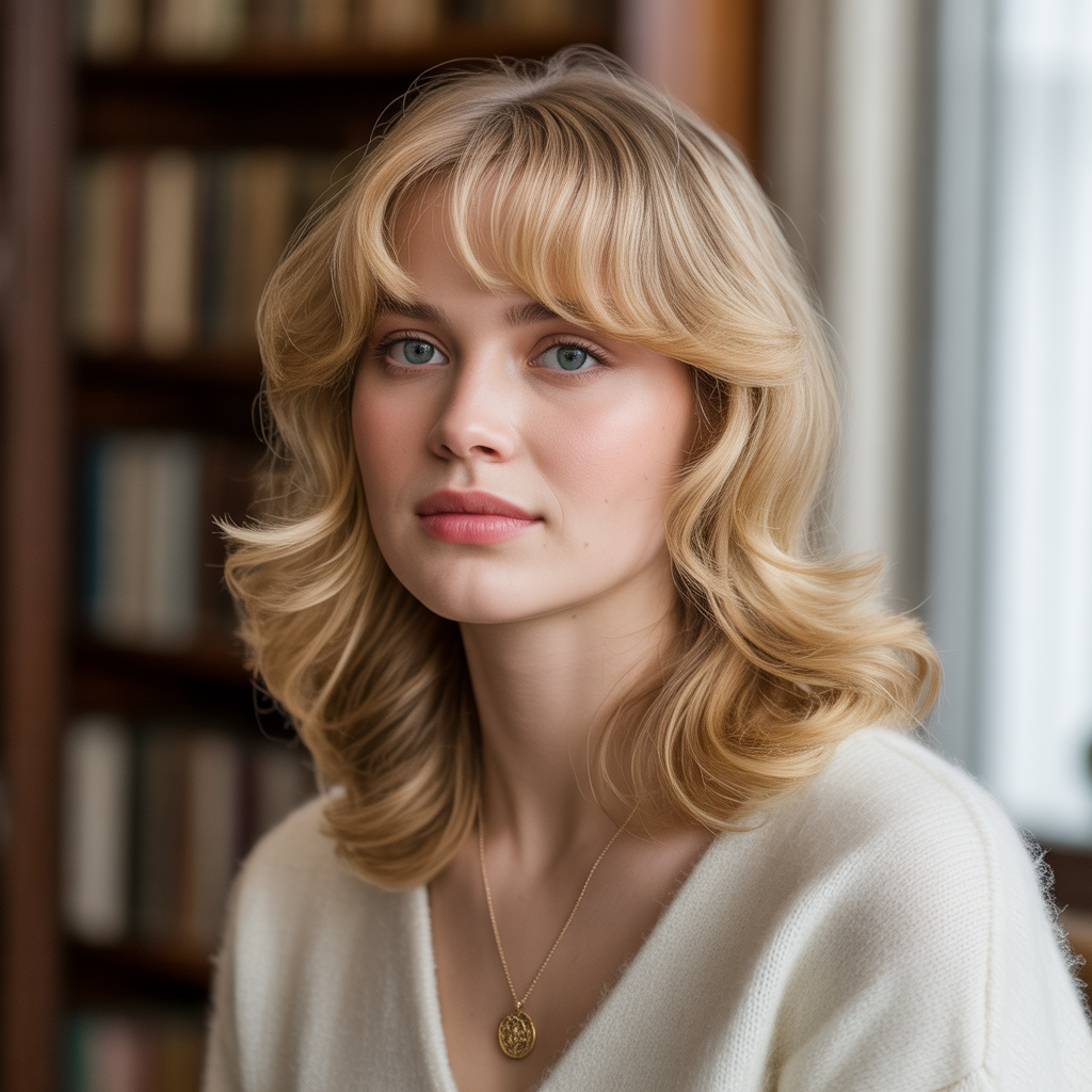 Old Money Blonde Hairstyles: 20 Elegant Ideas That Never Go Out of Style 16 Blonde Curtain Bangs with Waves