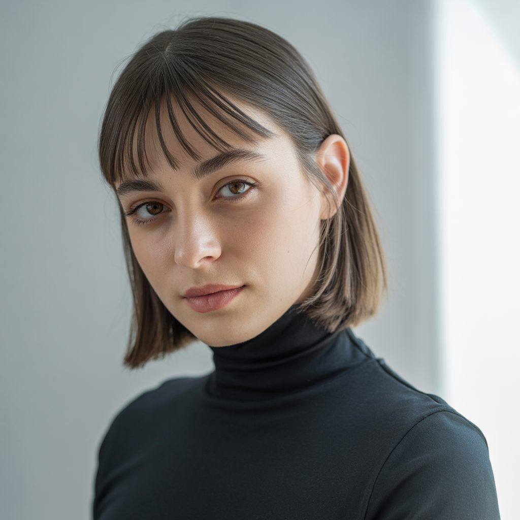 15 Trendy Grunge Hairstyles for Women with Rock-Chic Flair 13 Blunt Bangs with Shoulder-Length Hair
