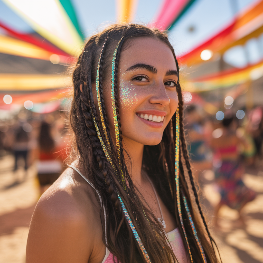 18 Best Trending Coachella Hairstyles for Bold Festival Vibes 18 Braids with Glitter Strands