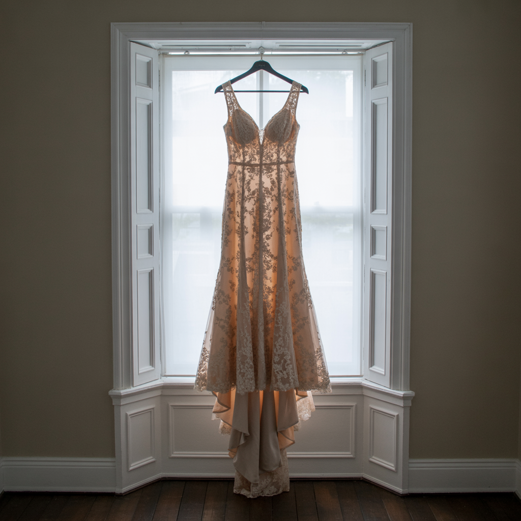 20 Beautiful Getting Ready Wedding Photos to Inspire 1 Bride’s Dress Hanging in Natural Light