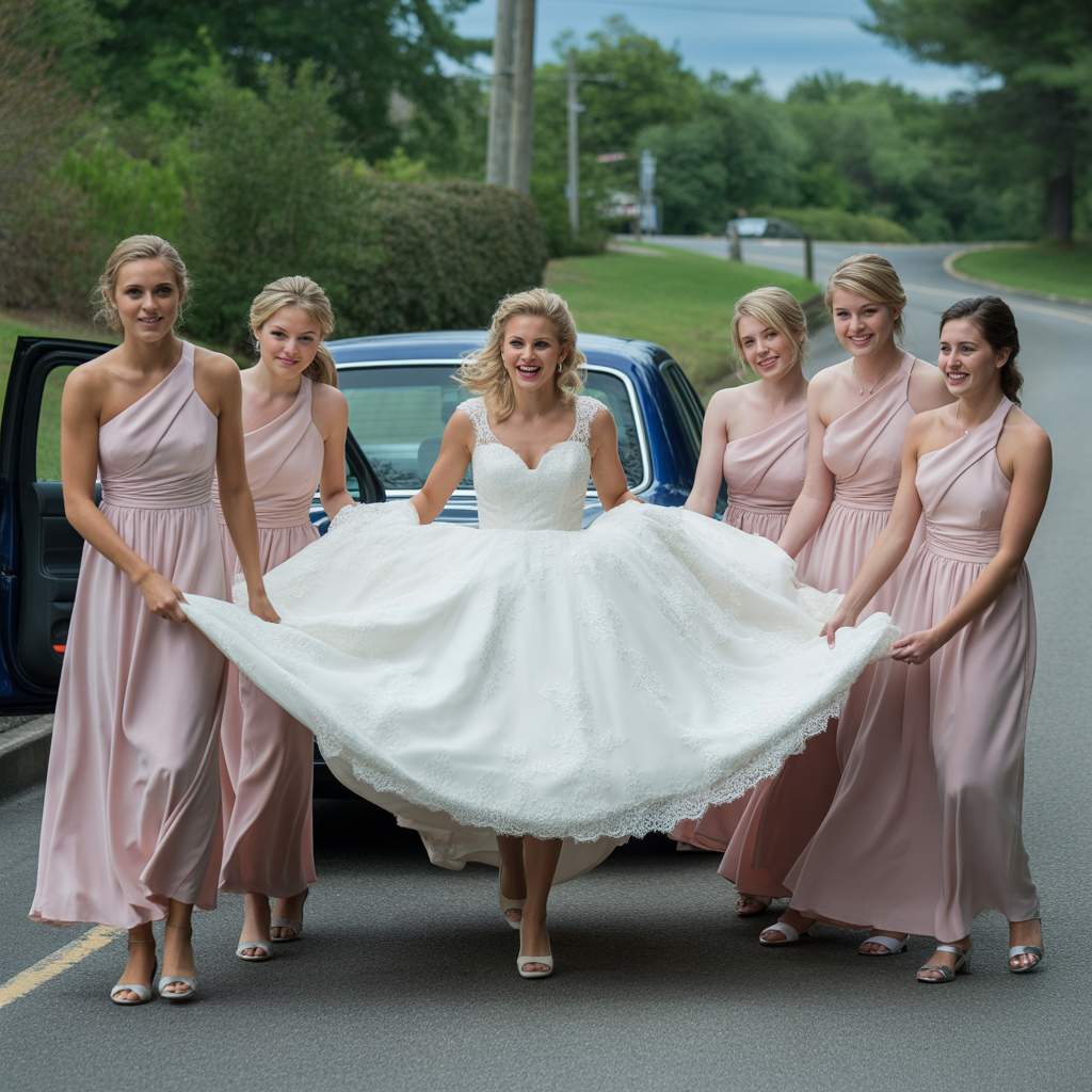 20 Beautiful Getting Ready Wedding Photos to Inspire 16 Bridesmaids Carrying the Dress