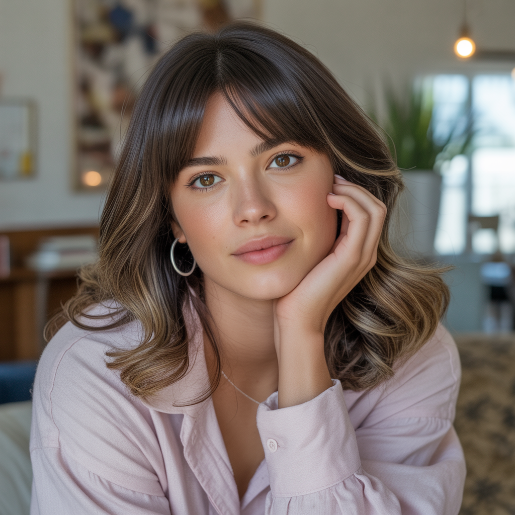 15 Timeless Old Money Brunette Hairstyles for Women 7 Brunette Curtain Bangs with Soft Waves