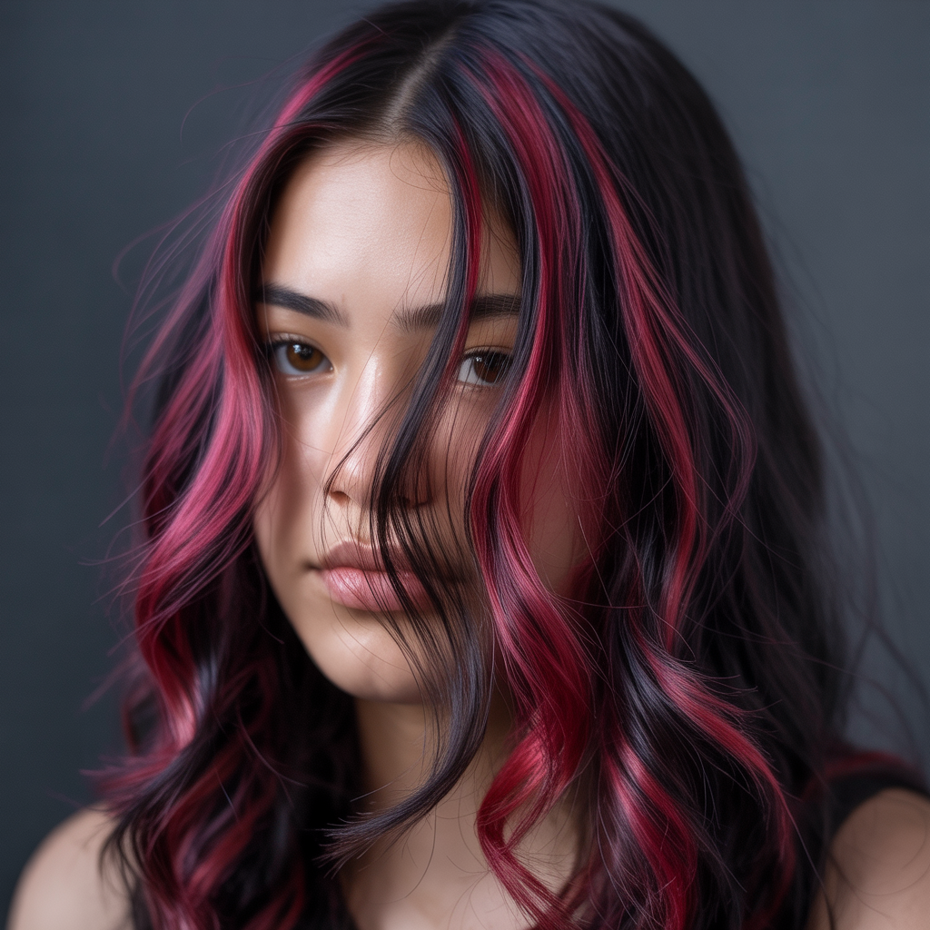 15 Best Chunky Highlights Hairstyles Guide for Bold Contrast 10 Burgundy Streaks on Black Hair