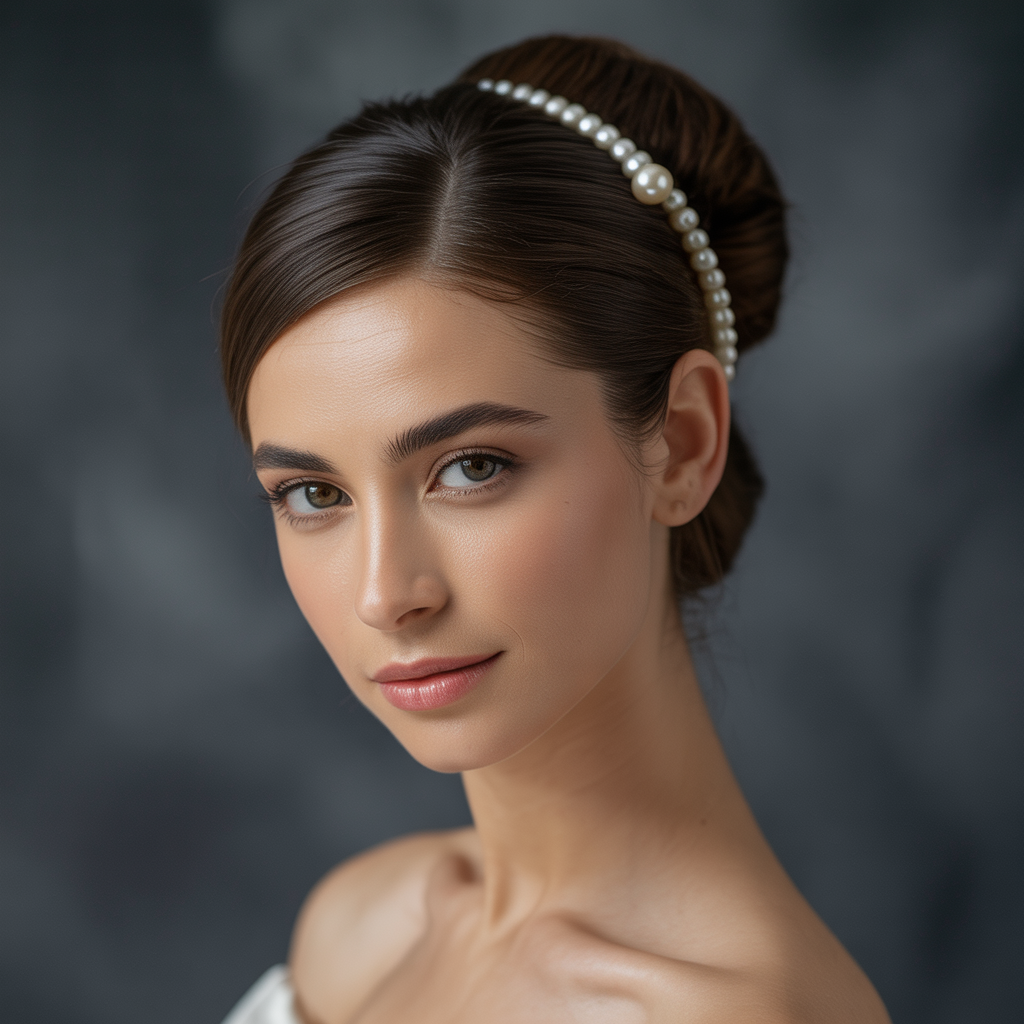 15 Timeless Old Money Brunette Hairstyles for Women 9 Classic Bun with Pearl Accessories