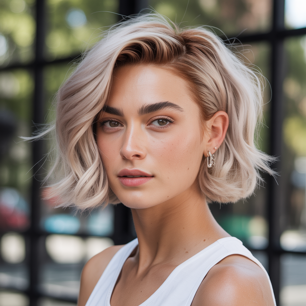 Fluffy Bob with Side Part