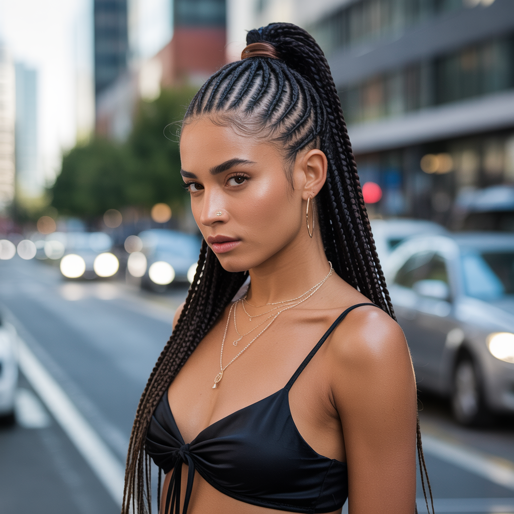 Explore 15 Ideas About Majestic Options for Goddess Cornrows That Elevate Your Look 6 Goddess Cornrow Ponytail