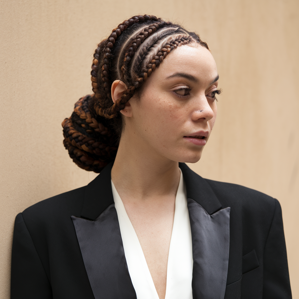 Explore 15 Ideas About Majestic Options for Goddess Cornrows That Elevate Your Look 15 Goddess Cornrows with Low Bun