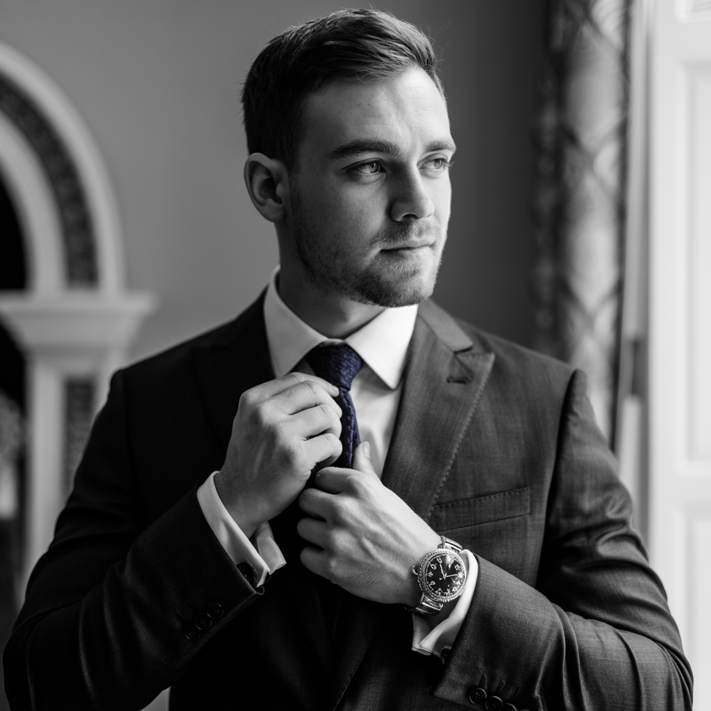 20 Beautiful Getting Ready Wedding Photos to Inspire 4 Groom Adjusting His Tie