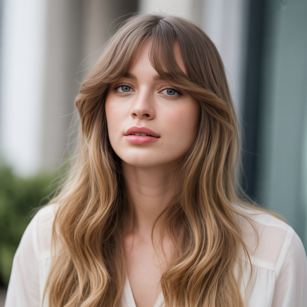 Long Hair with Wispy Curtain Bangs