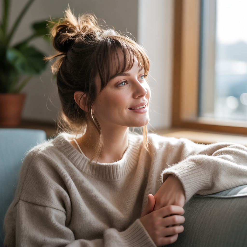 Messy Bun with Wispy Bangs