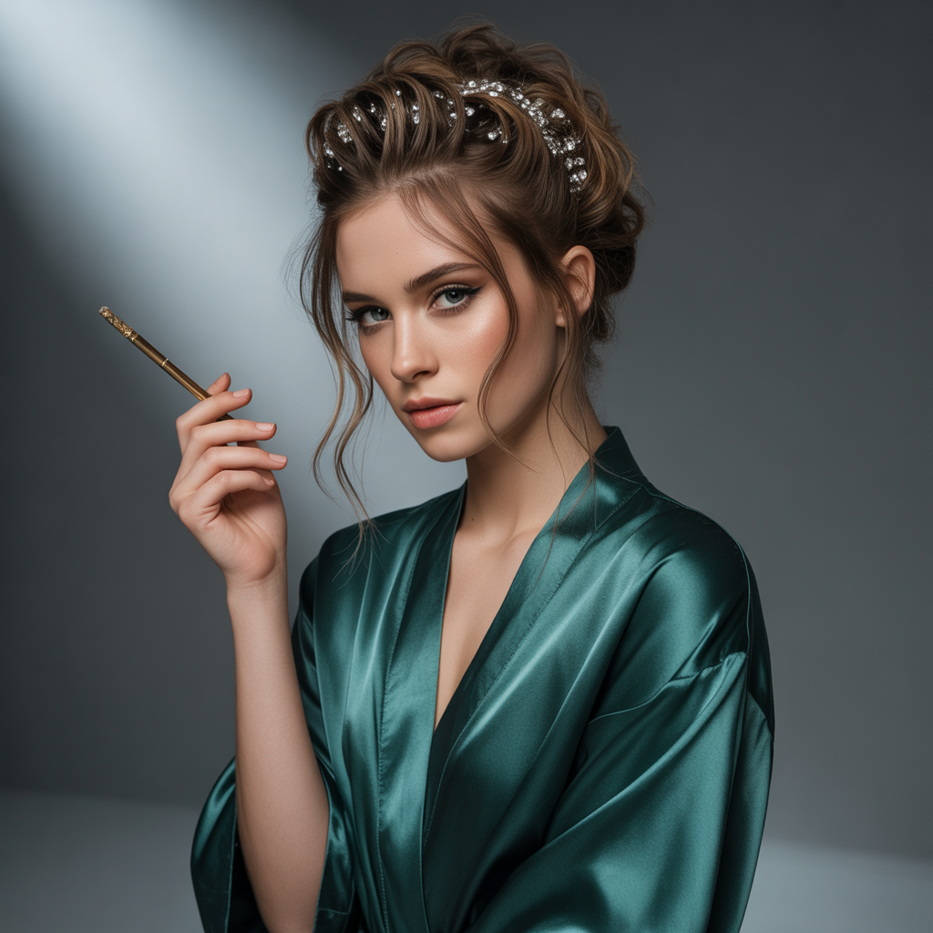 Mob Wife Hairstyles: 20 Bold Ideas to Channel Fierce Glamour 17 Messy Updo with Rhinestones