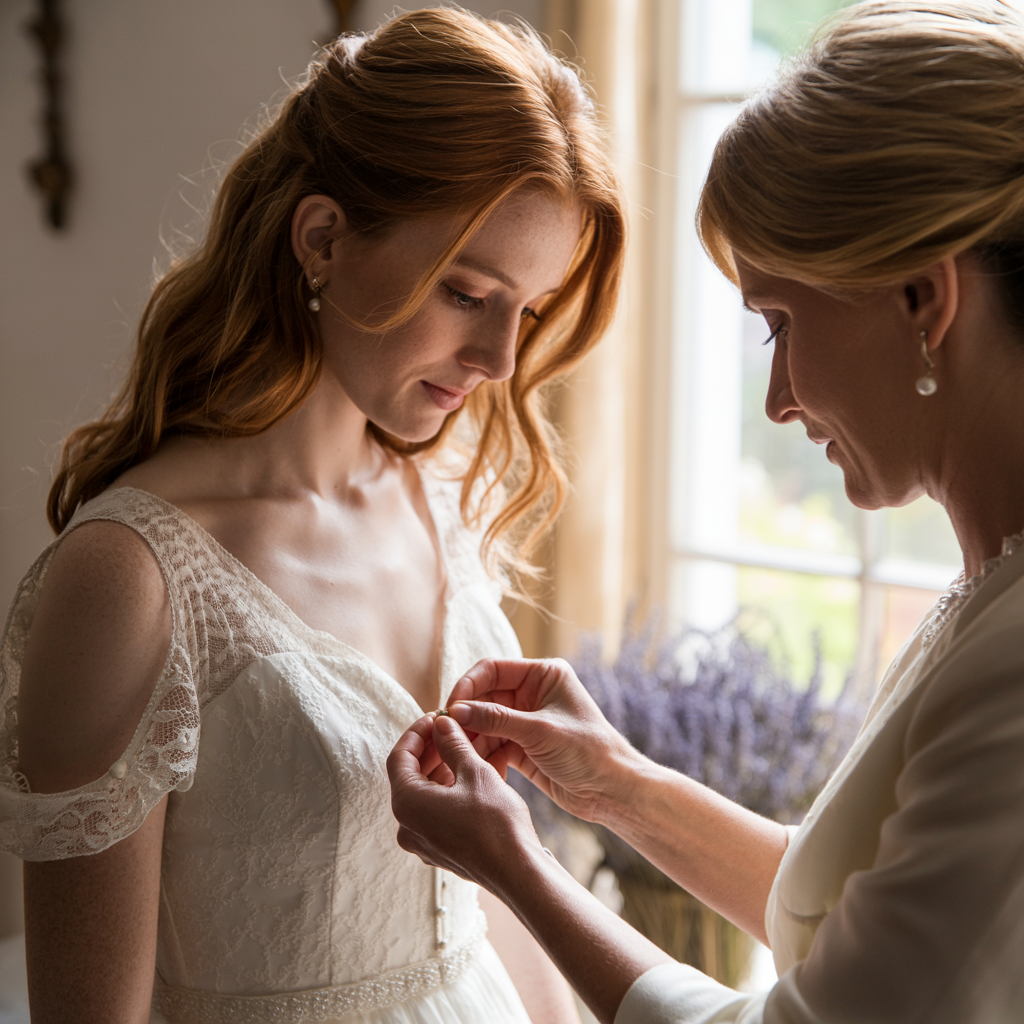 20 Beautiful Getting Ready Wedding Photos to Inspire 7 Mother Helping with the Dress