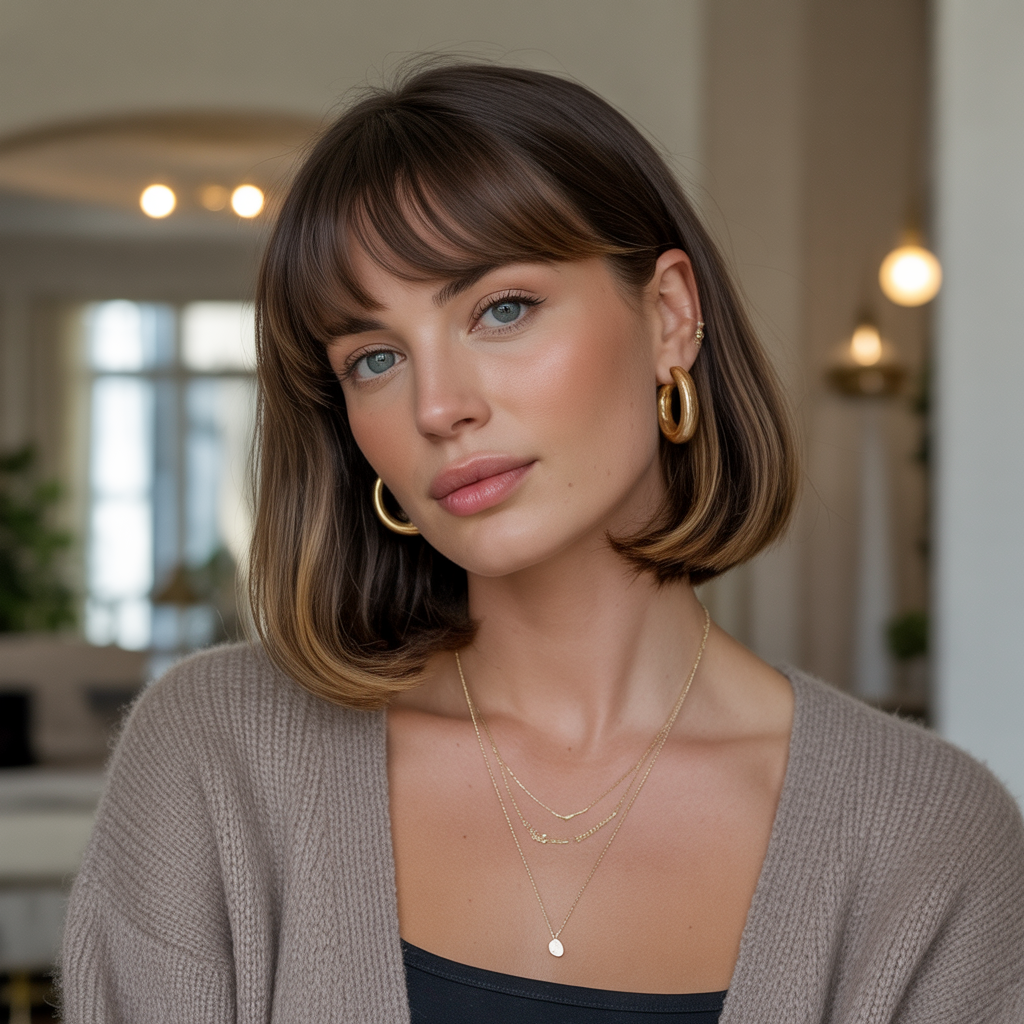18 Elegant Old Money Bob Styles for Women 7 Old Money Bob with Curtain Bangs