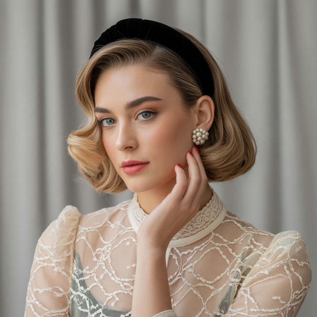 18 Elegant Old Money Bob Styles for Women 17 Old Money Bob with Velvet Hair Accessories
