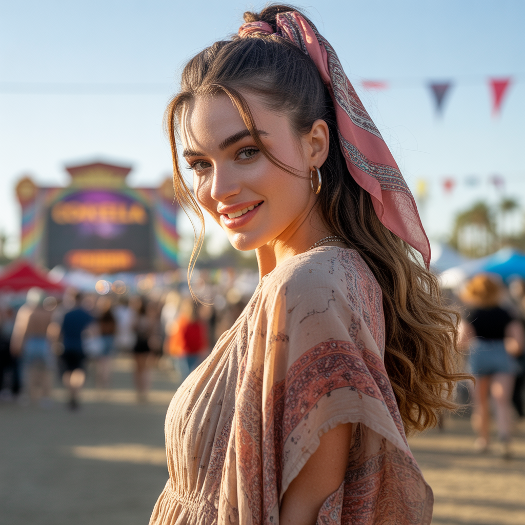 18 Best Trending Coachella Hairstyles for Bold Festival Vibes 9 Ponytail with Scarf