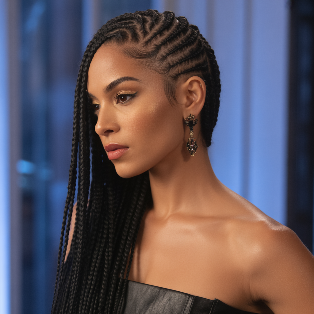 Explore 15 Ideas About Majestic Options for Goddess Cornrows That Elevate Your Look 3 Side-Swept Goddess Cornrows