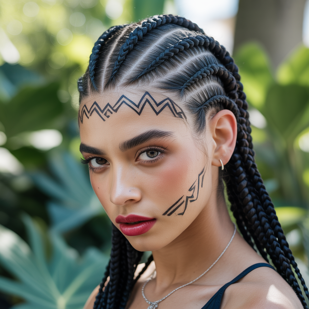 Explore 15 Ideas About Majestic Options for Goddess Cornrows That Elevate Your Look 8 Zigzag and Creative Pattern Goddess Cornrows