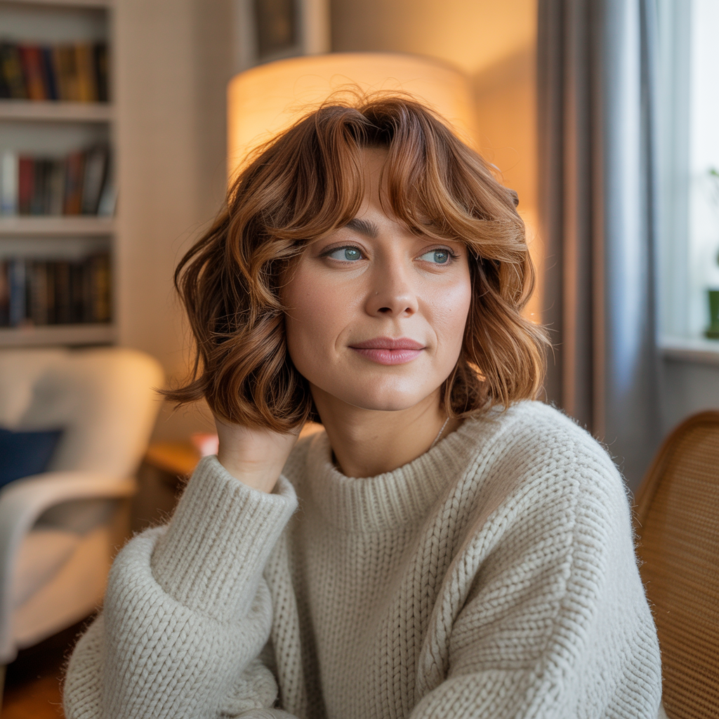 Medium Shag Haircuts: 13 Inspiring Styles for Texture & Movement 13 a candid portrait photograph captures a 7D0BP1QRRuu