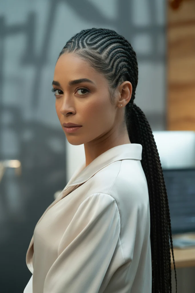 Trending 15 Swirl Cornrows Ideas for Stylish Women 8 a cinematic portrait photograph captures db5KYZLeR8aHTe4zIhwlXg AAgpjP5aRZCN zpj HdFw
