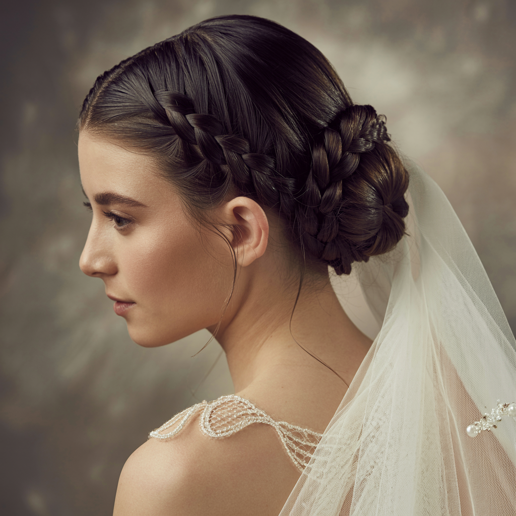 20 Stunning Wedding Braid Hairstyles for Every Bride 4 Braided Low Bun with Veil Placement