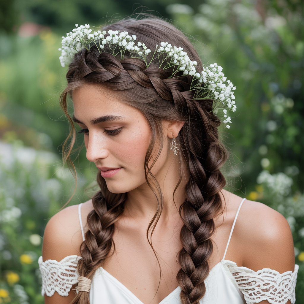 20 Stunning Wedding Braid Hairstyles for Every Bride 2 Crown Braid with Floral Accents