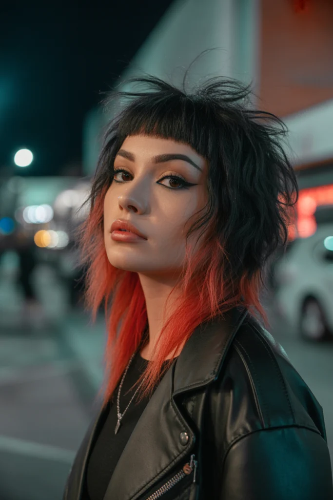 Trendy 12 Wolf Cut with Colored Bangs Ideas You'll Love 3 a female with jet black layered wolf cut Wv2ZBpLYRbyD0XXLHEHOaw 3v6gsUBhTgutUb2LJT43VQ