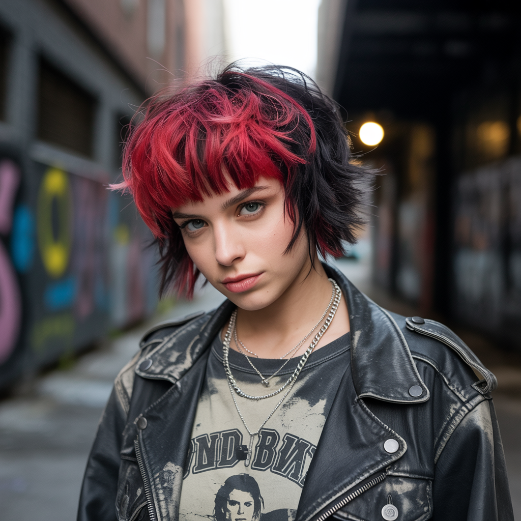 13 Trendy Y2K Skunk Hair Ideas for a Bold and Retro Look 10 a photograph of a young woman with a str y