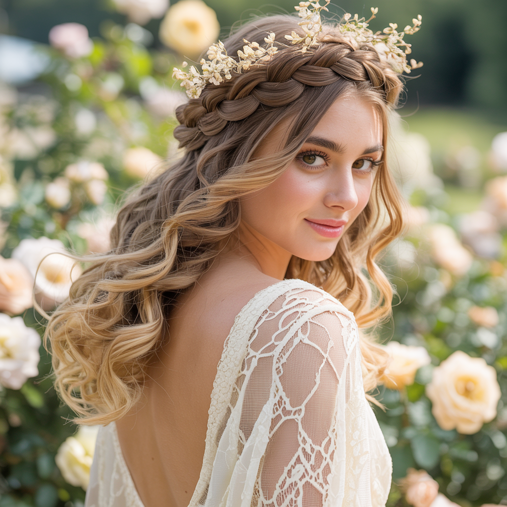 20 Stunning Wedding Braid Hairstyles for Every Bride 6 Half-Up Braided Halo