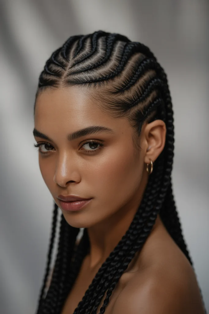 Trending 15 Swirl Cornrows Ideas for Stylish Women 1 a striking studio portrait photograph of IR9lbgB9QzK66Ijvb4rSvQ ZqB cYpTRrCtxWSqi5A4QQ