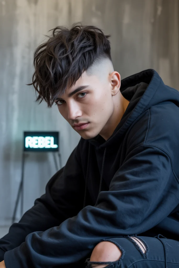 Stylish & Bold: 20 Wolf Cut Men Ideas to Try 9 a striking studio portrait photograph of nvAl0BKdSNamrYFY8VO61w ejnntMX R5ijq8qi6CaUZg