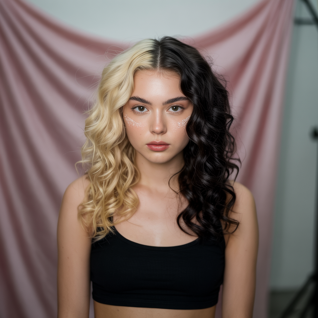13 Trendy Y2K Skunk Hair Ideas for a Bold and Retro Look 8 a studio portrait photograph of a young oj7X 708Tmatz2GacX 7Ww xPcUgKuQQ2WivT5MnMG2UQ 2