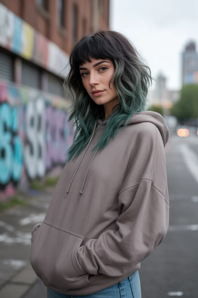 Trendy 12 Wolf Cut with Colored Bangs Ideas You'll Love 11 a stylish editorial photograph features qWwsCQONTRaOvZvz3 Ie4A G ncbEG6SQ6pGv7yOlJcEQ