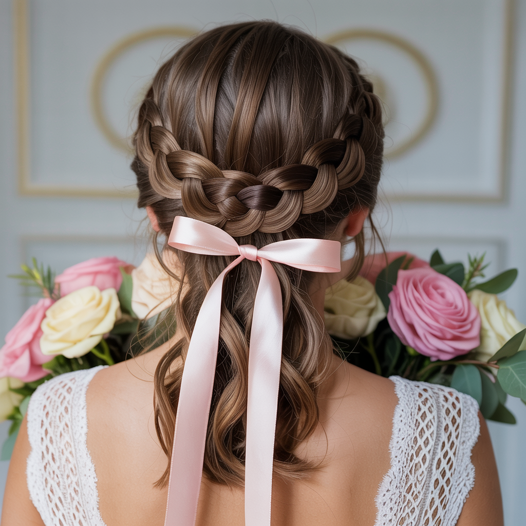 20 Stunning Wedding Braid Hairstyles for Every Bride 11 Infinity Braid with Ribbon Detail