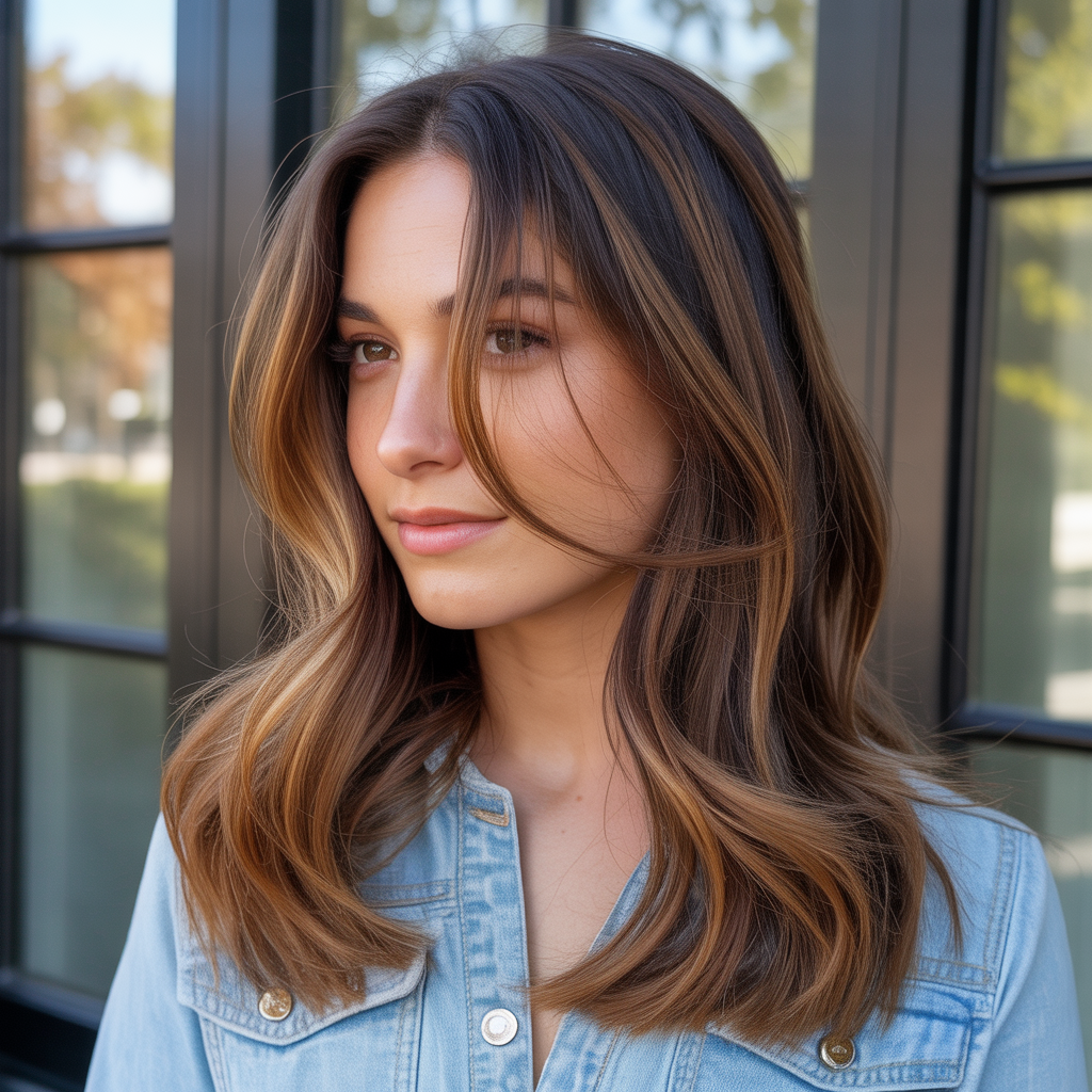 13 Streaky Highlights Hairstyle: Bold & Trendy Hair Color Ideas 2 Caramel Streaks for Warm Elegance