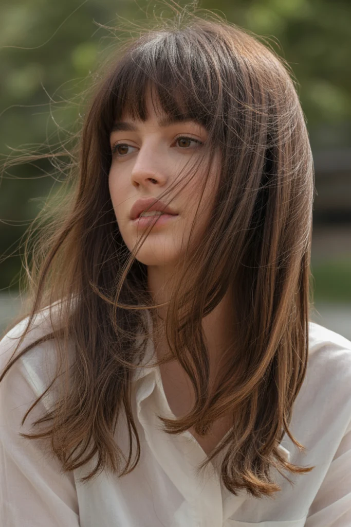 15 Wolf Cut with Curtain Bangs Ideas That Are Seriously Trending 6 Long Wolf Cut with Full Curtain Fringe