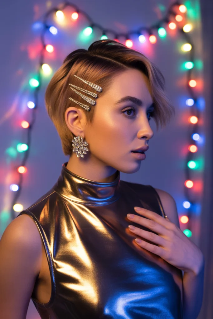 Gorgeous 25 Christmas Hairstyles Ideas for Every Holiday Event 21 pixie cut swept to the side with crystal 7BtY6TysQ OvcP0WVP0WLg PDe8QJxbTF2 dPiT0ysHyQ