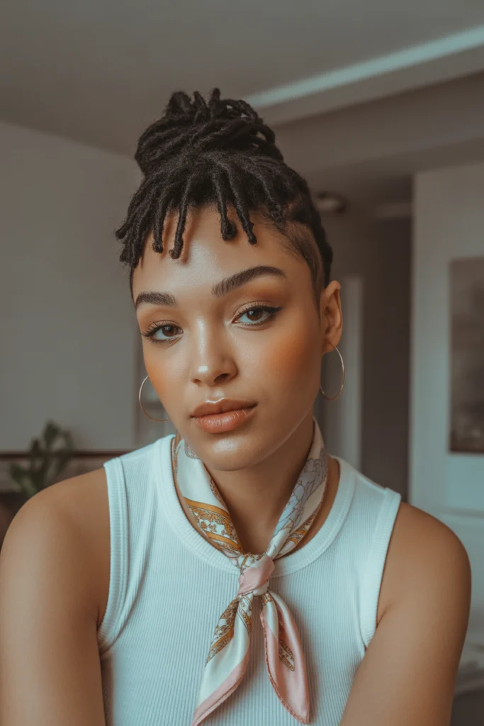 Best 10 Loc Styles Short Hair Ideas You’ll Love 5 short locs gathered into a small bun at gPMg3zOaTC6tovLxJEC0kQ bbWfB0X2S6iezoOWCiwfsw