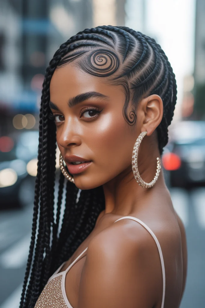 Trending 15 Swirl Cornrows Ideas for Stylish Women 2 stunning black woman with side swept swi 5J bx8p1QBWutv0 wh877g 03RfiZdFSFeWlXE3W0hodQ