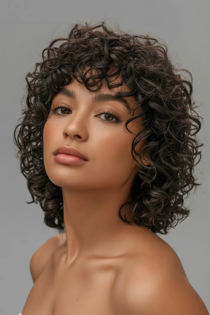15 Wolf Cut with Curtain Bangs Ideas That Are Seriously Trending 4 Wolf Cut with Curtain Bangs for Curly Hair