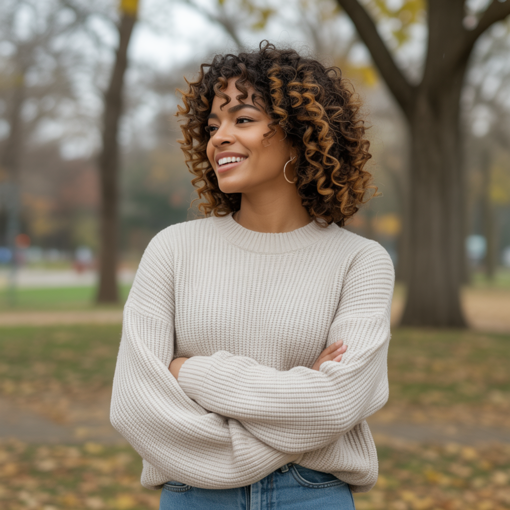 Curly Hair for Women with Highlights