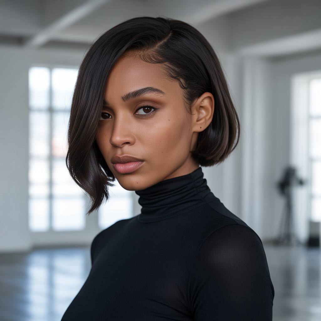 Elegant short bob ideas for black women with asymmetrical cut