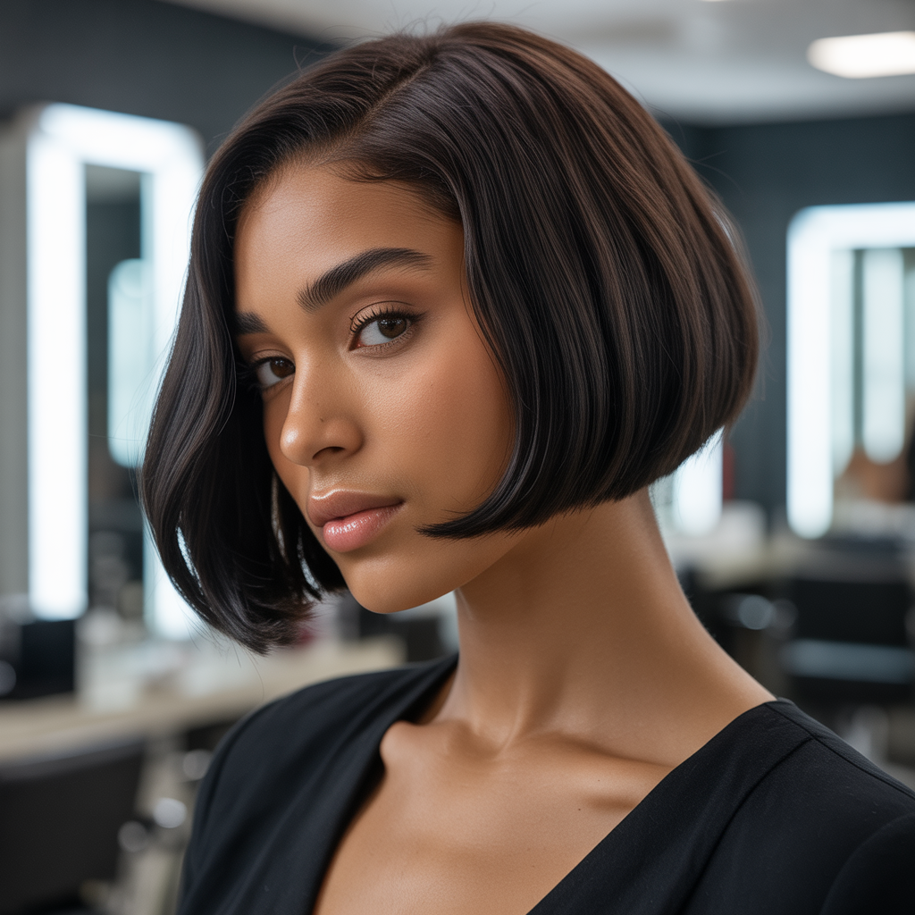 Elegant short bob ideas for black women with glossy finish