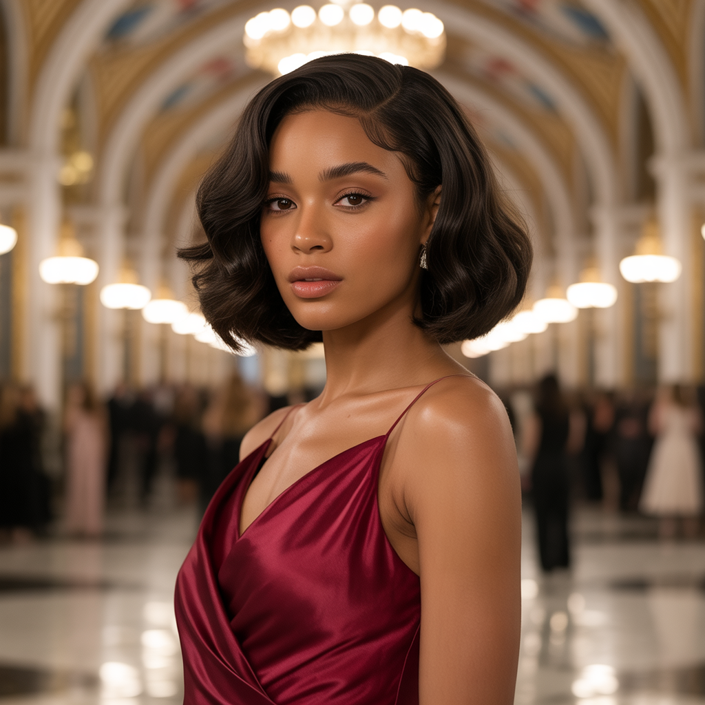 Elegant short bob ideas for black women with silky weave