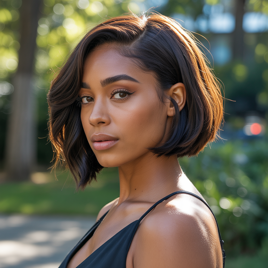 Elegant short bob ideas for black women with sleek straight finish