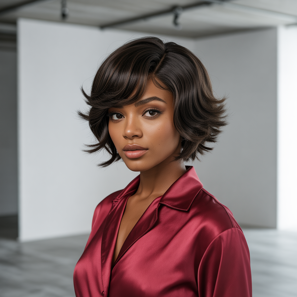 Elegant short bob ideas for black women with stacked layers