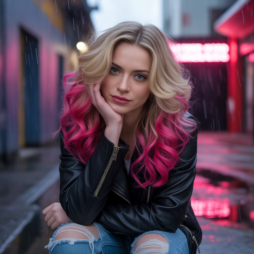 Fancy Dip Dye Hair Color Ideas with Pink Ends