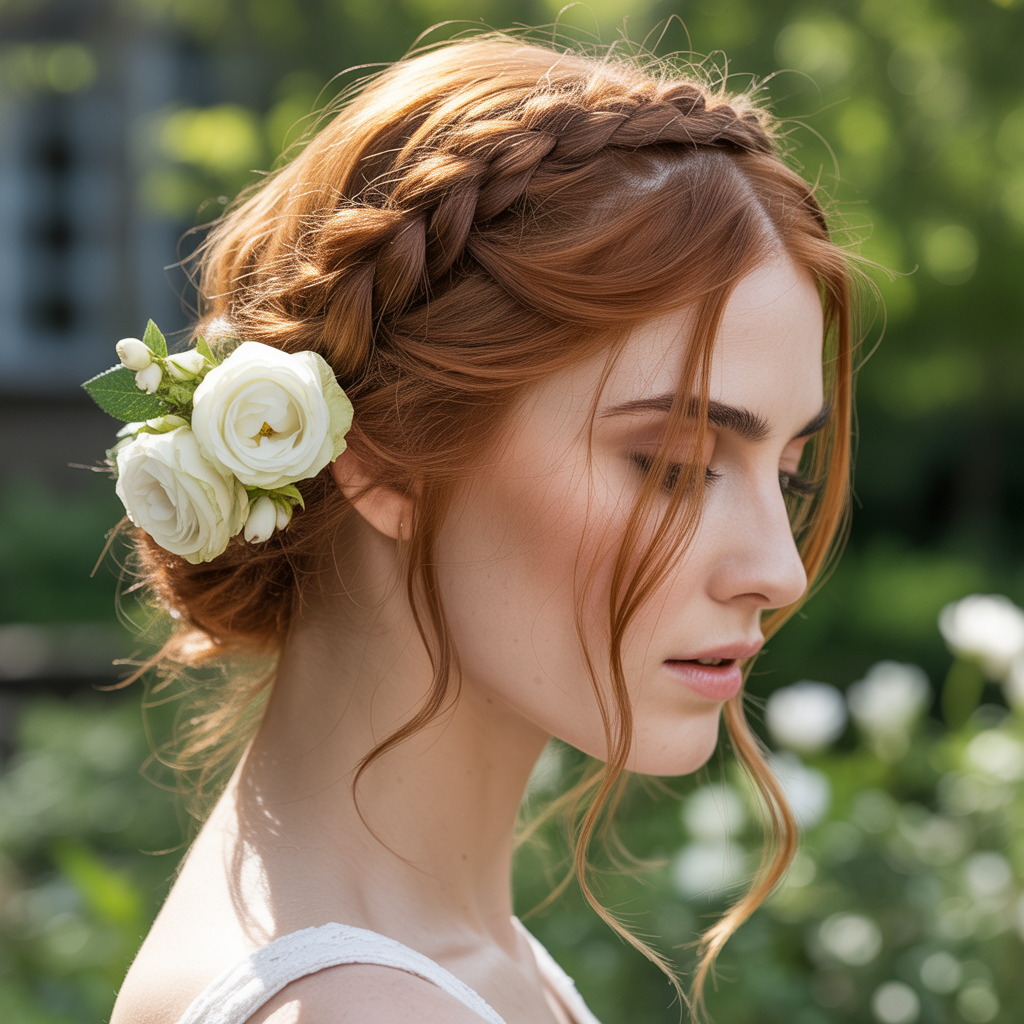 Ginger Brown Hairstyles with Braided Crown