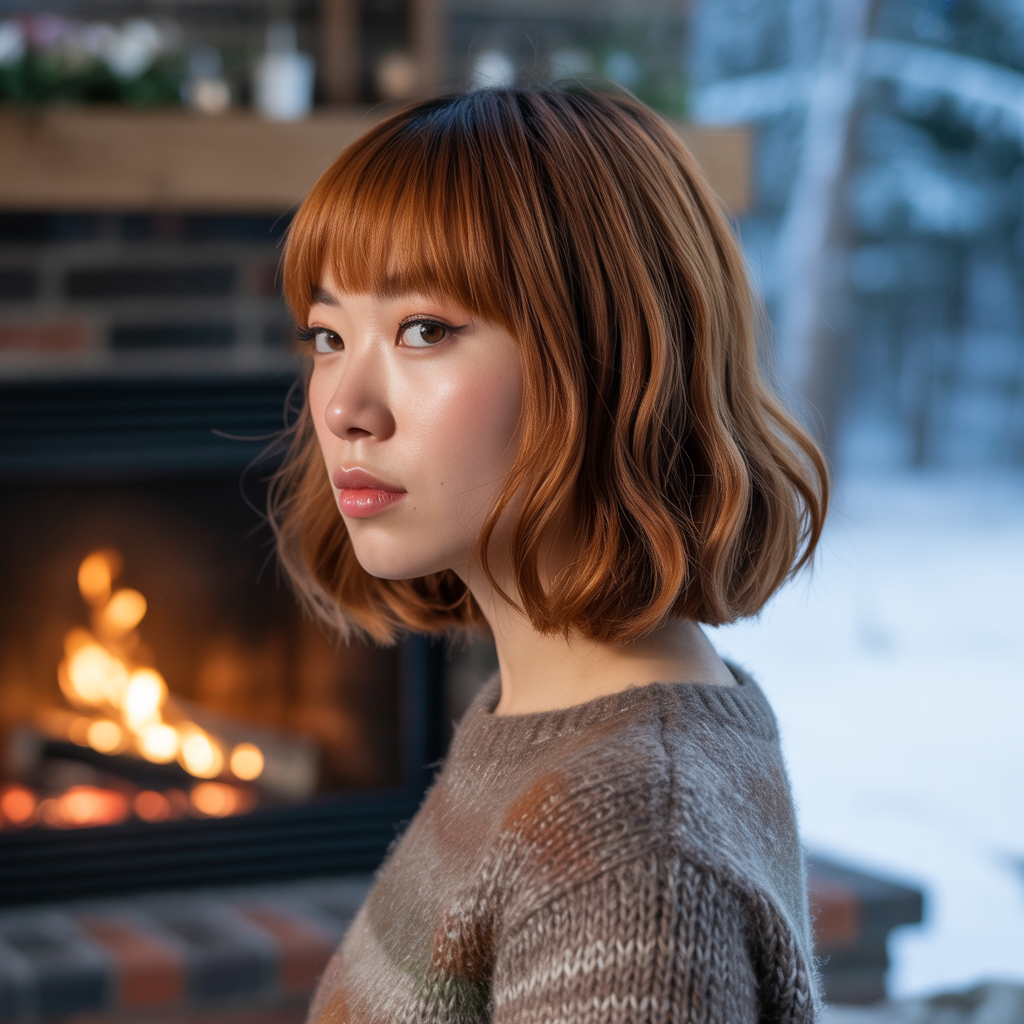 Ginger Brown Hairstyles with Curtain Bangs