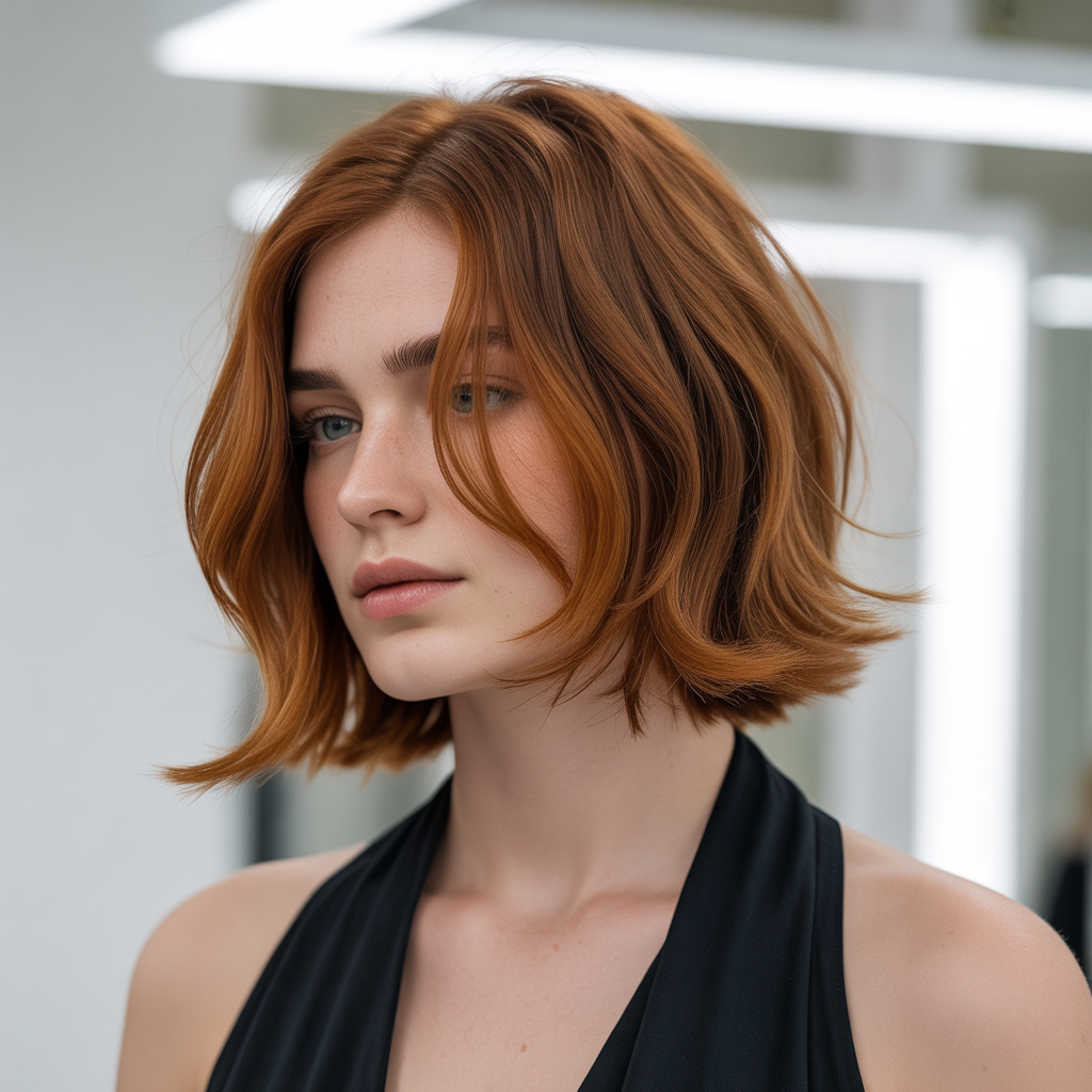 Ginger Brown Hairstyles with Layered Lob