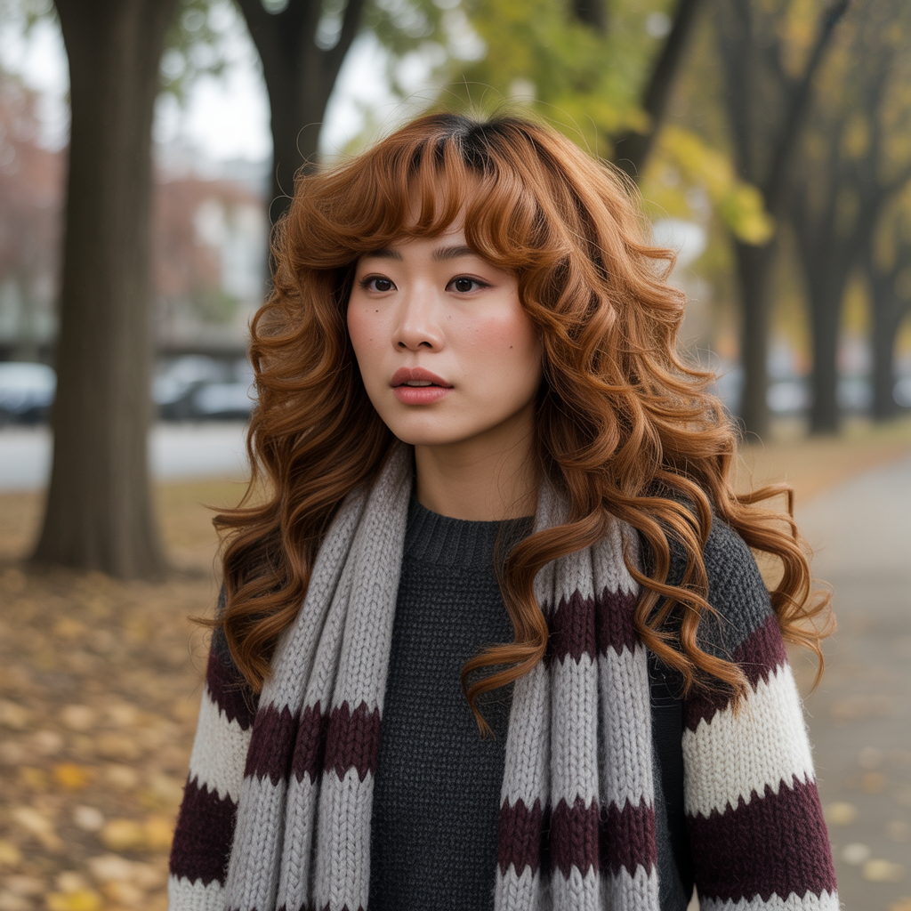 Ginger Brown Hairstyles with Loose Curls